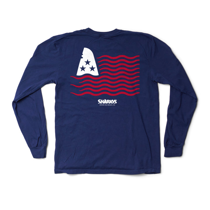 Sharky's Unisex Patriotic Fin Longsleeve Tee