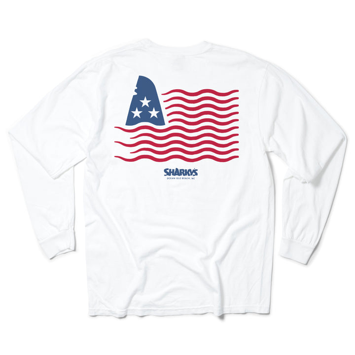 Sharky's Unisex Patriotic Fin Longsleeve Tee